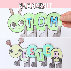 Pyssel- larv som namnskylt