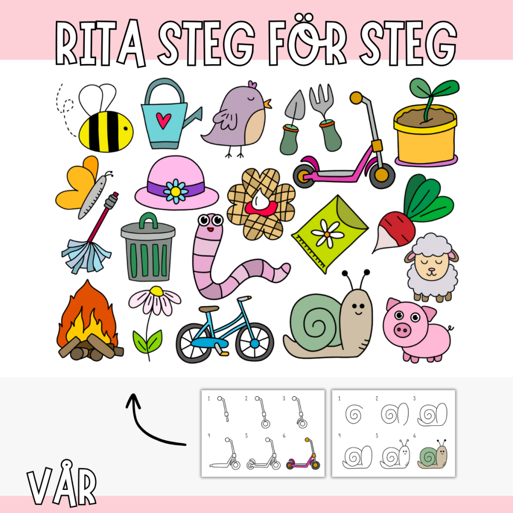 Vårpyssel- 20 motiv att rita steg för steg
