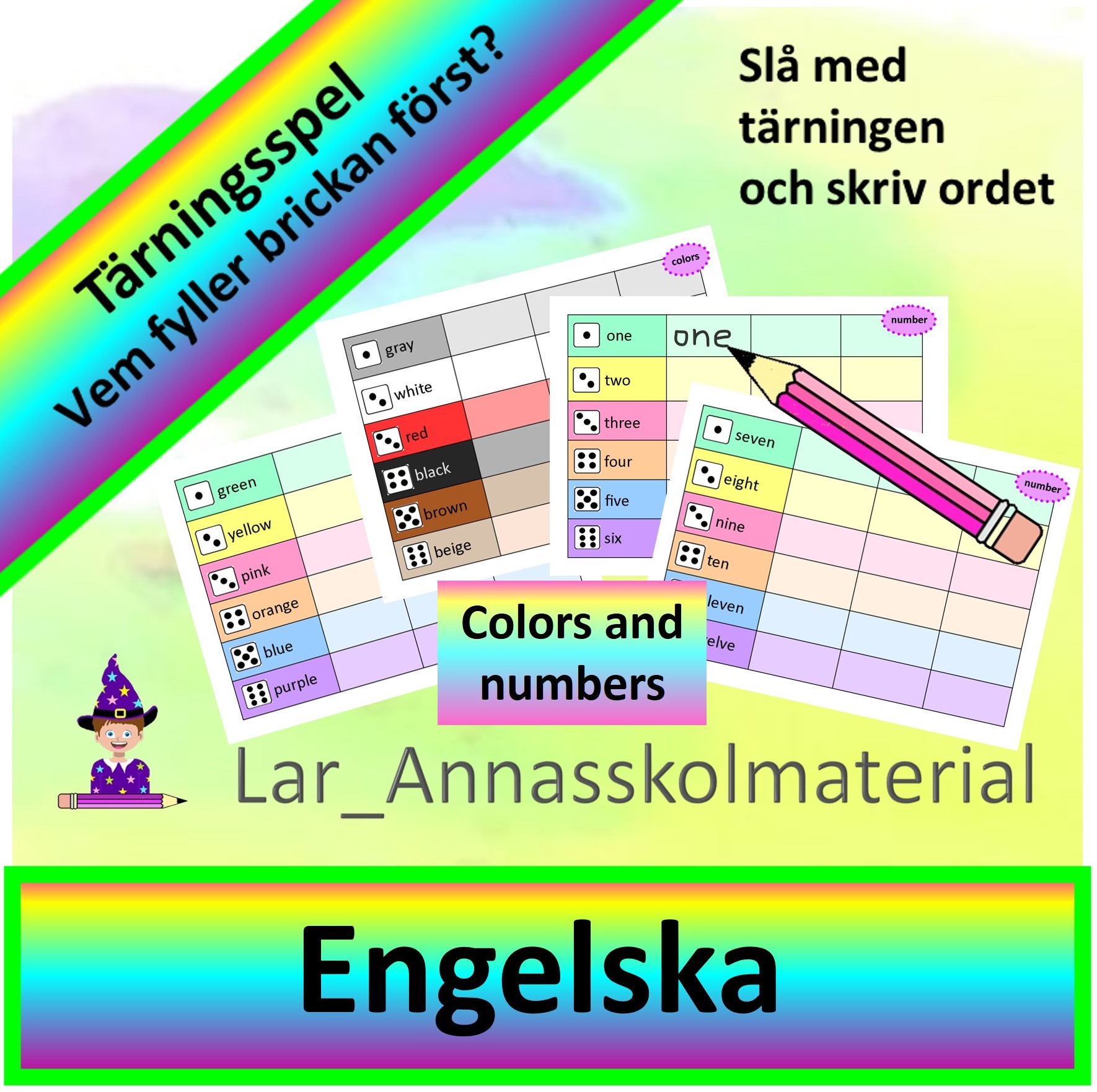 Tärningsspel Engelska colors and numbers