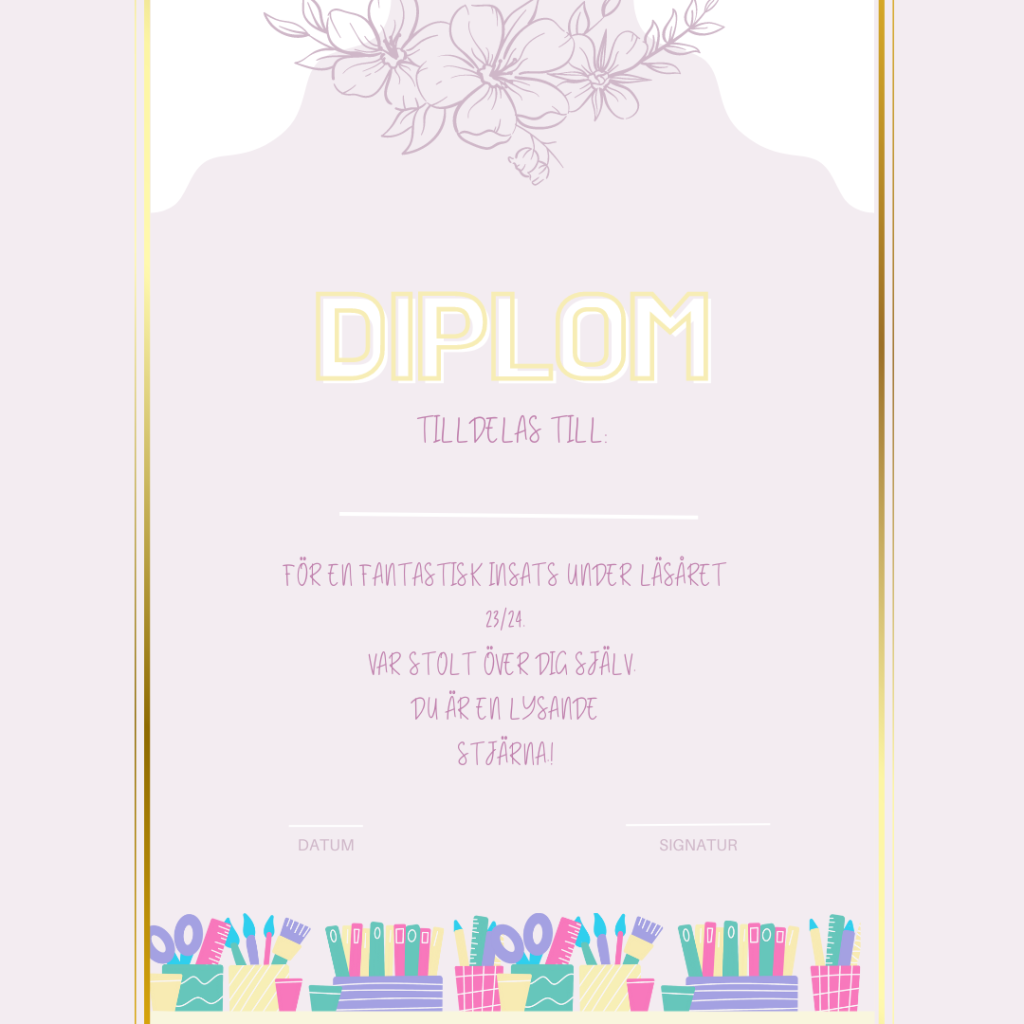 Skolavslutningsdiplom läsår 23/24 – flera olika
