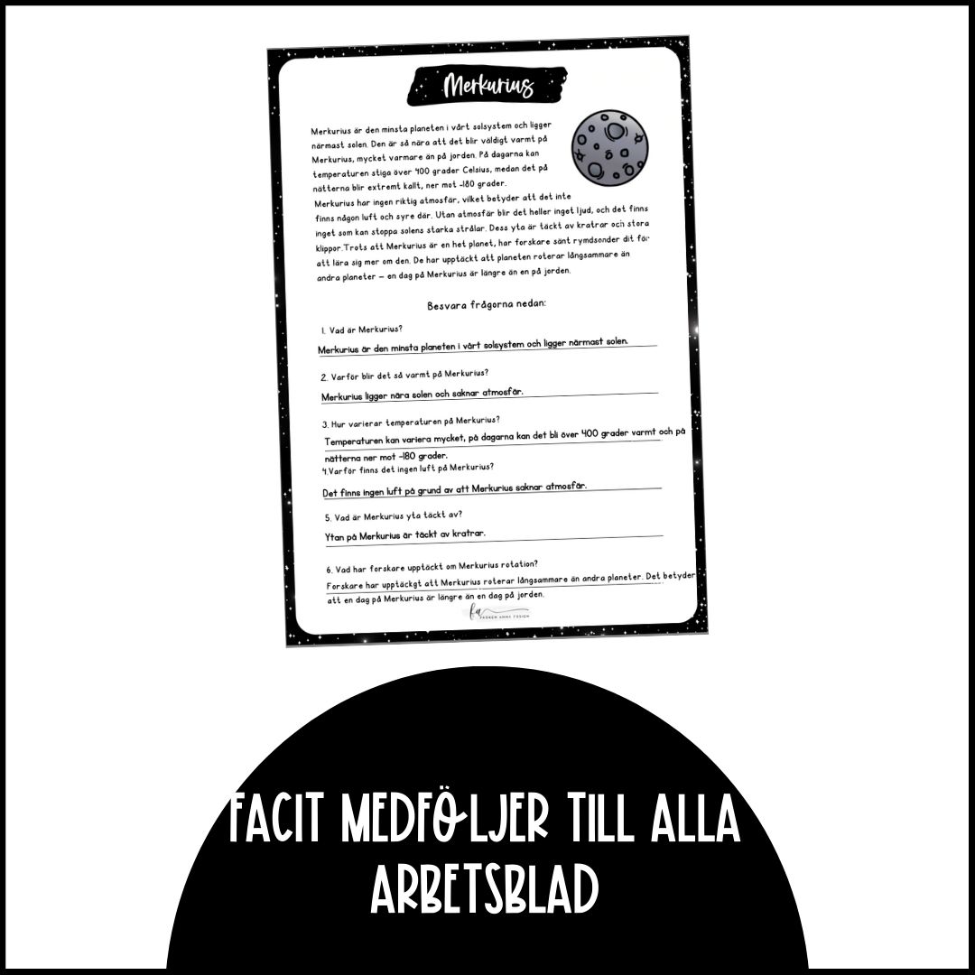 Läsförståelse Rymden | Solsystemet | Planeter