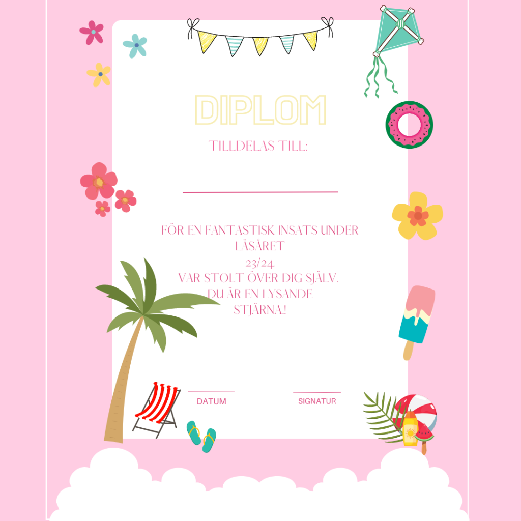 Skolavslutningsdiplom läsår 23/24 somriga