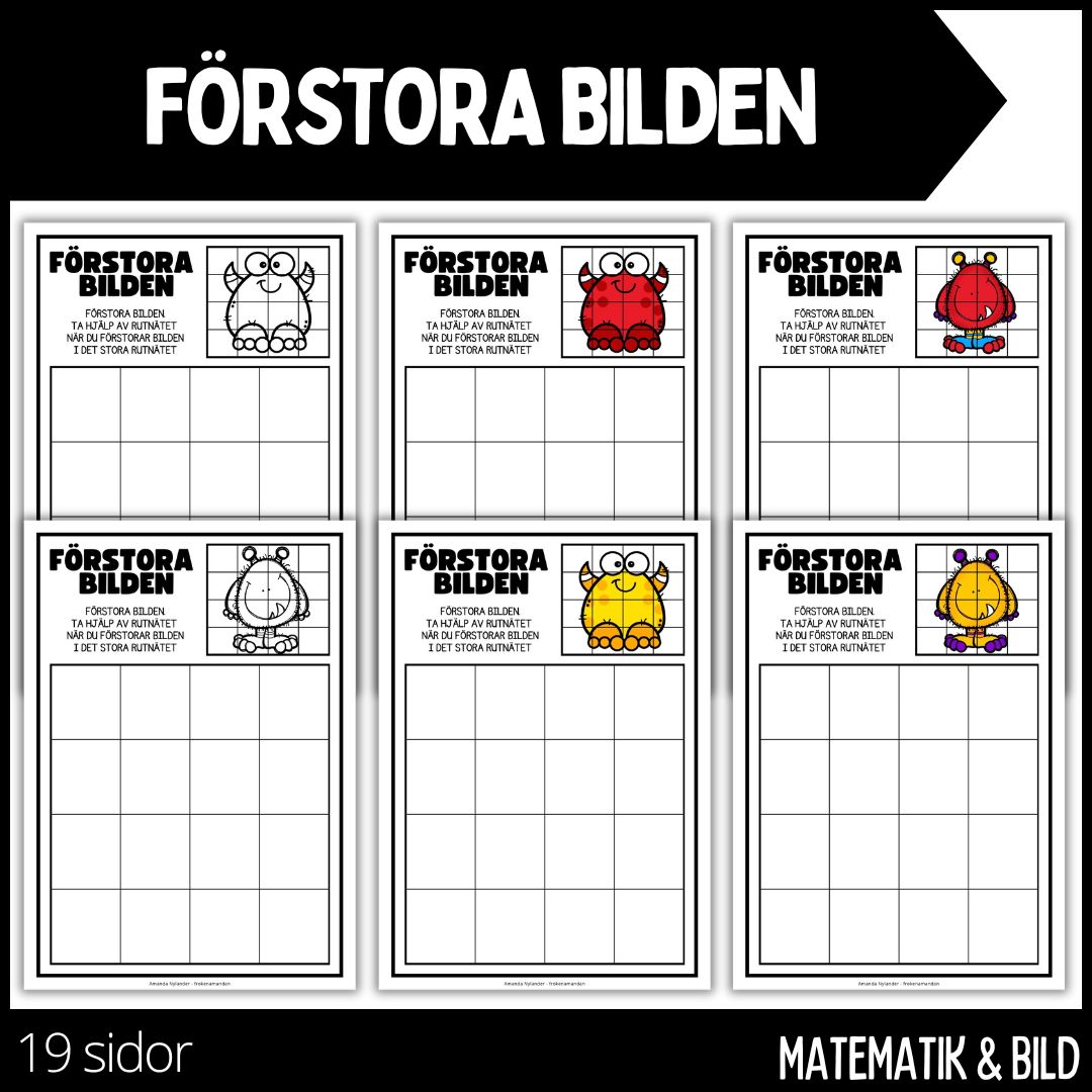 Förstora bilden - rita & färglägg - 19 sidor