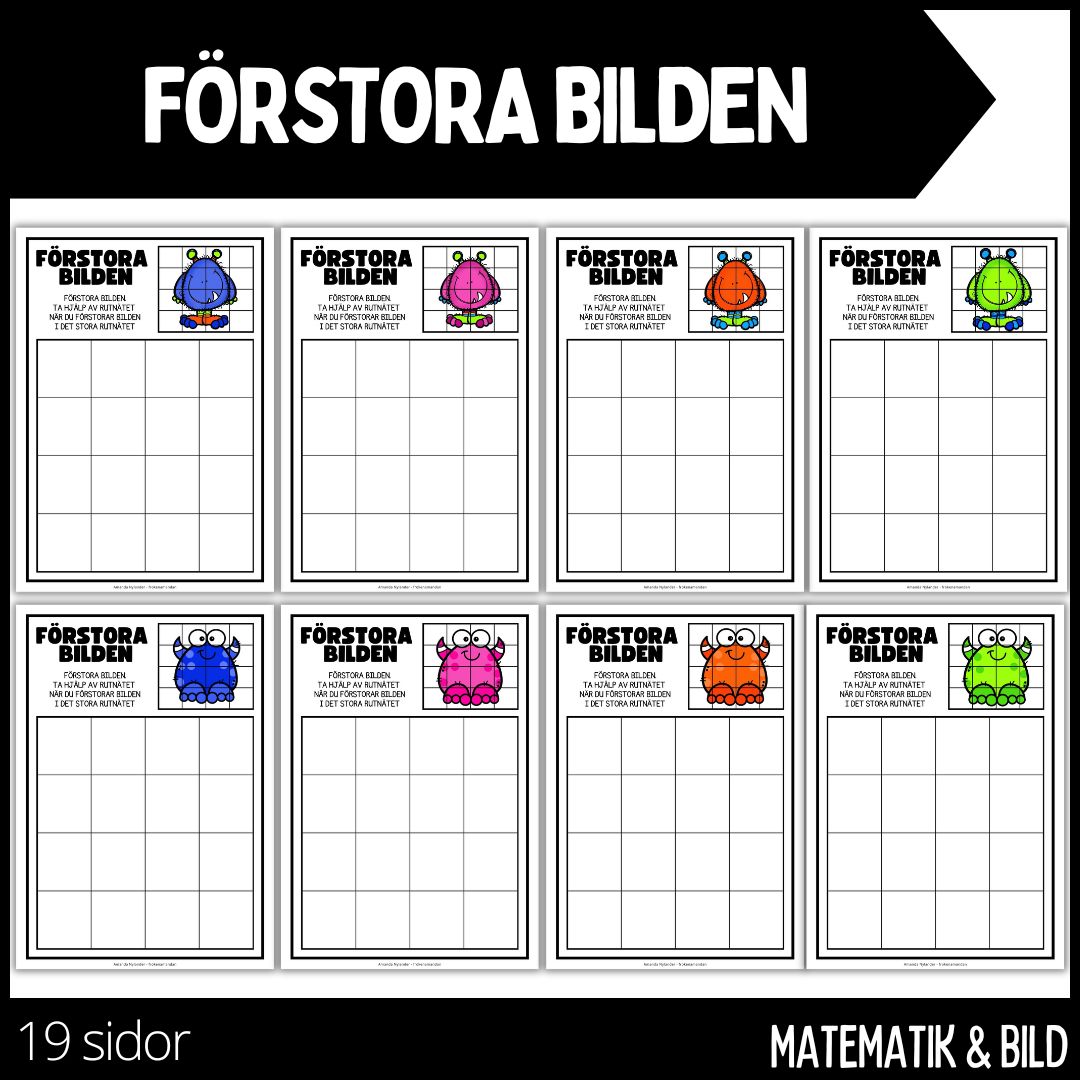 Förstora bilden - rita & färglägg - 19 sidor