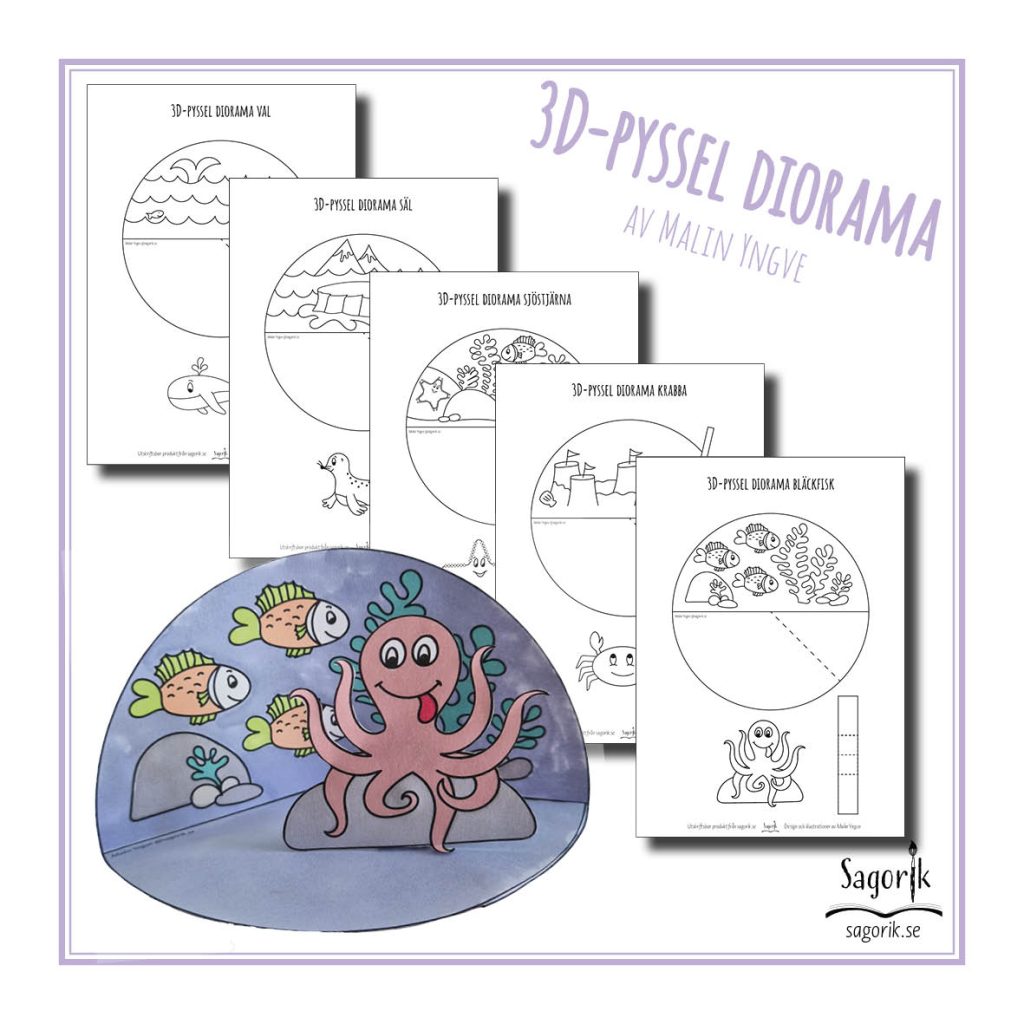 3D-pyssel diorama Djur i havet