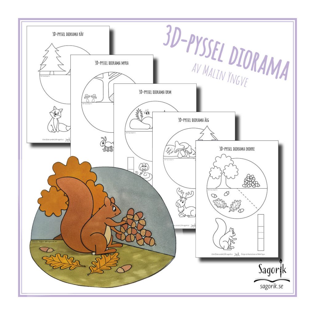 3D-pyssel diorama Djur i skogen