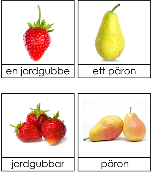 Frukter singularis och pluralis 3 dels kort