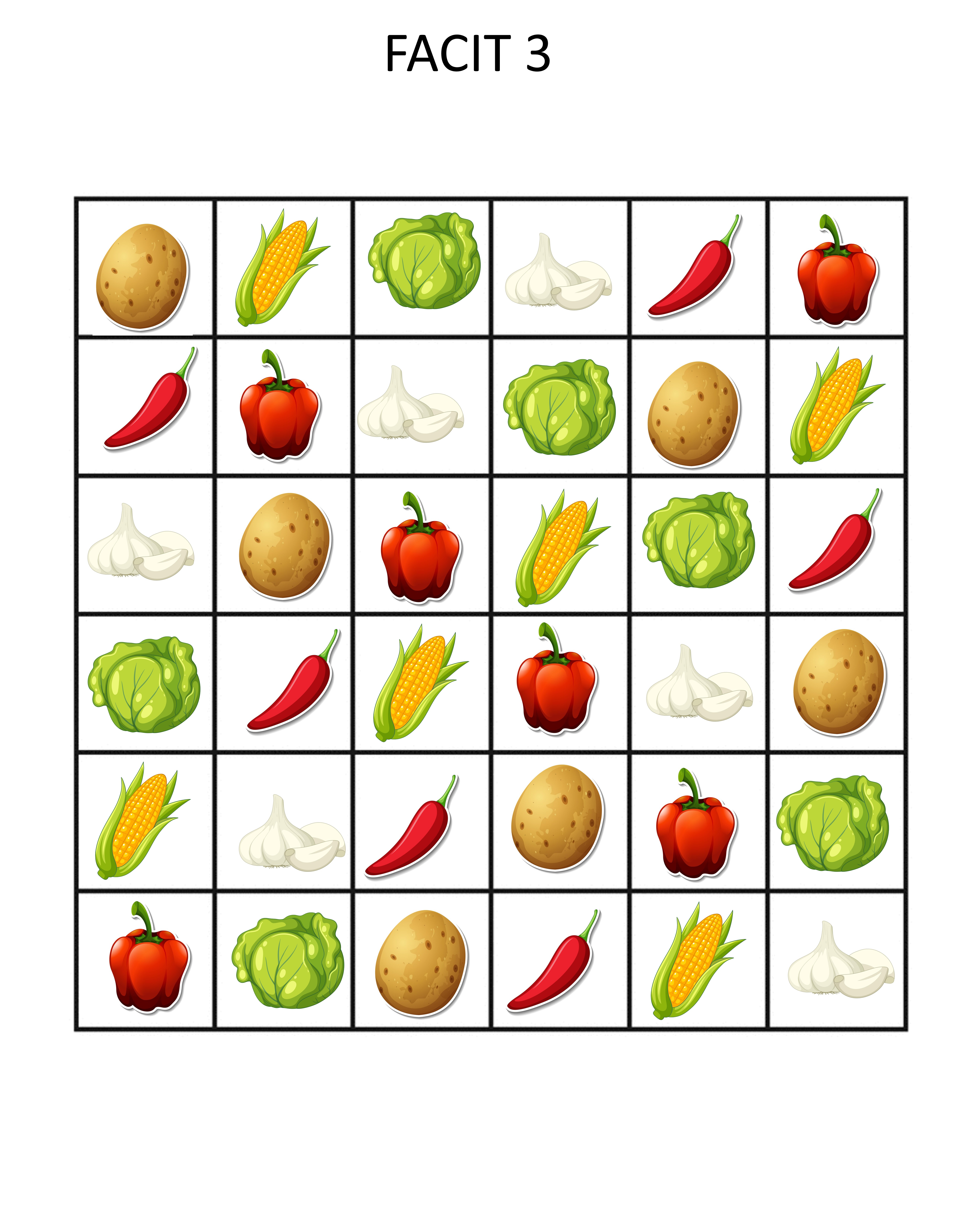 Sudoku grönsaker 6x6