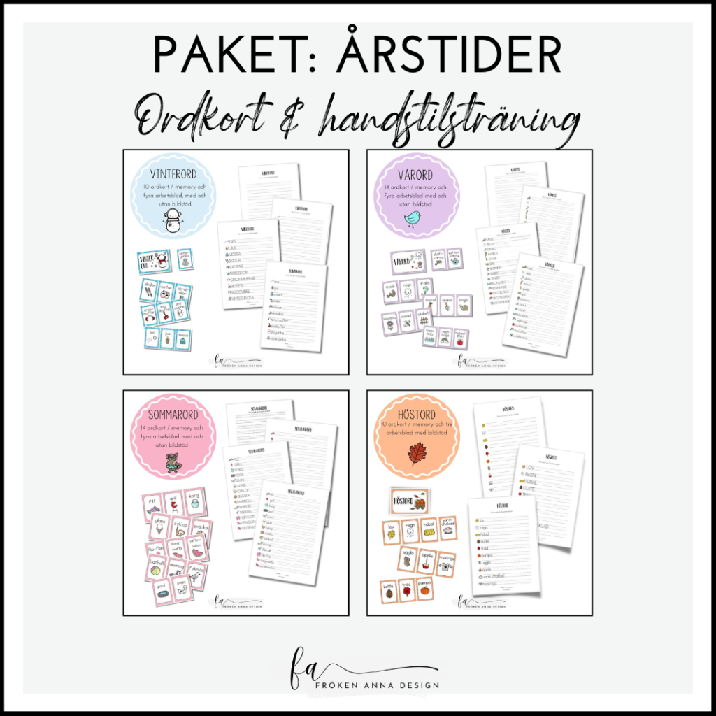 PAKET: Årstider (Ordkunskap, välskrivning, memory, handstil)