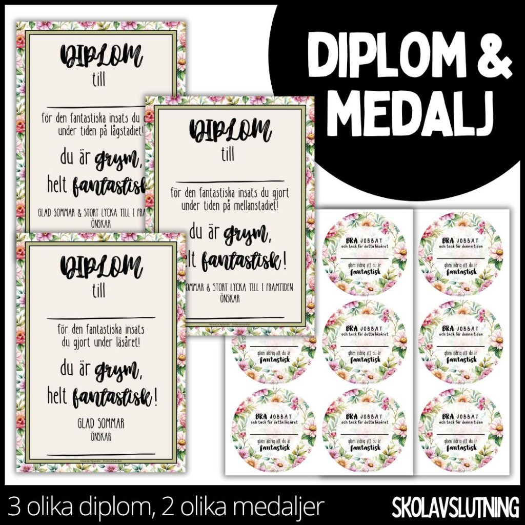 Diplom & medalj – 3 olika diplom / 2 olika medaljer – 8