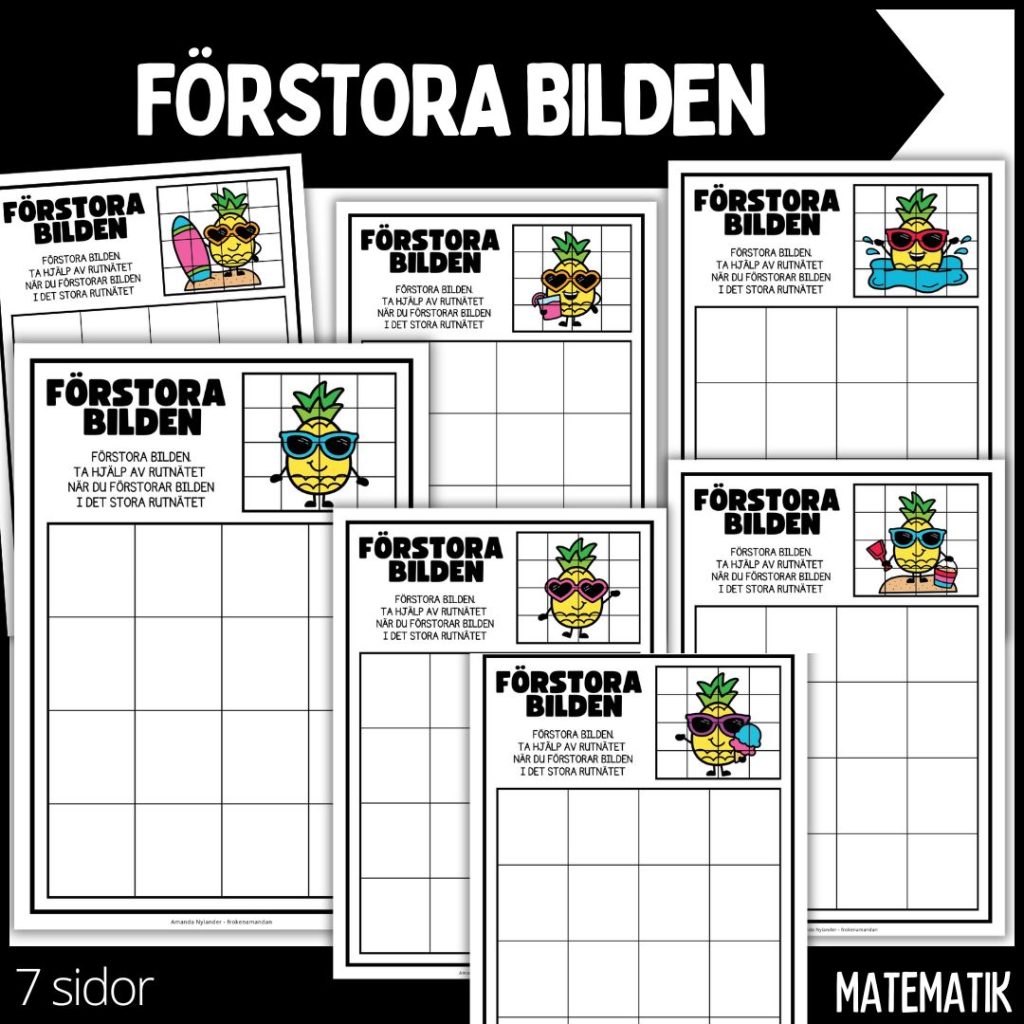 Förstora bilden – rita & färglägg – 7 sidor