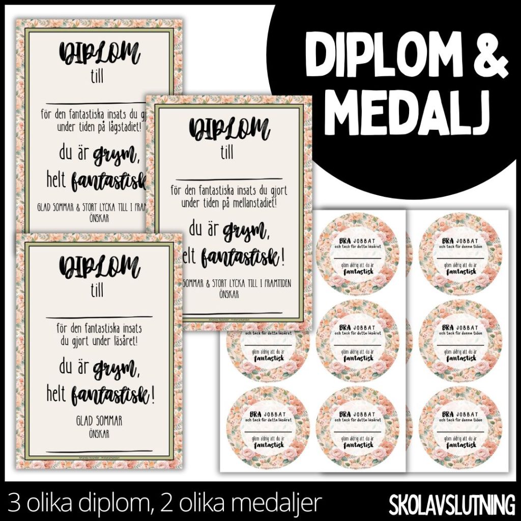 Diplom & medalj – 3 olika diplom / 2 olika medaljer – 7