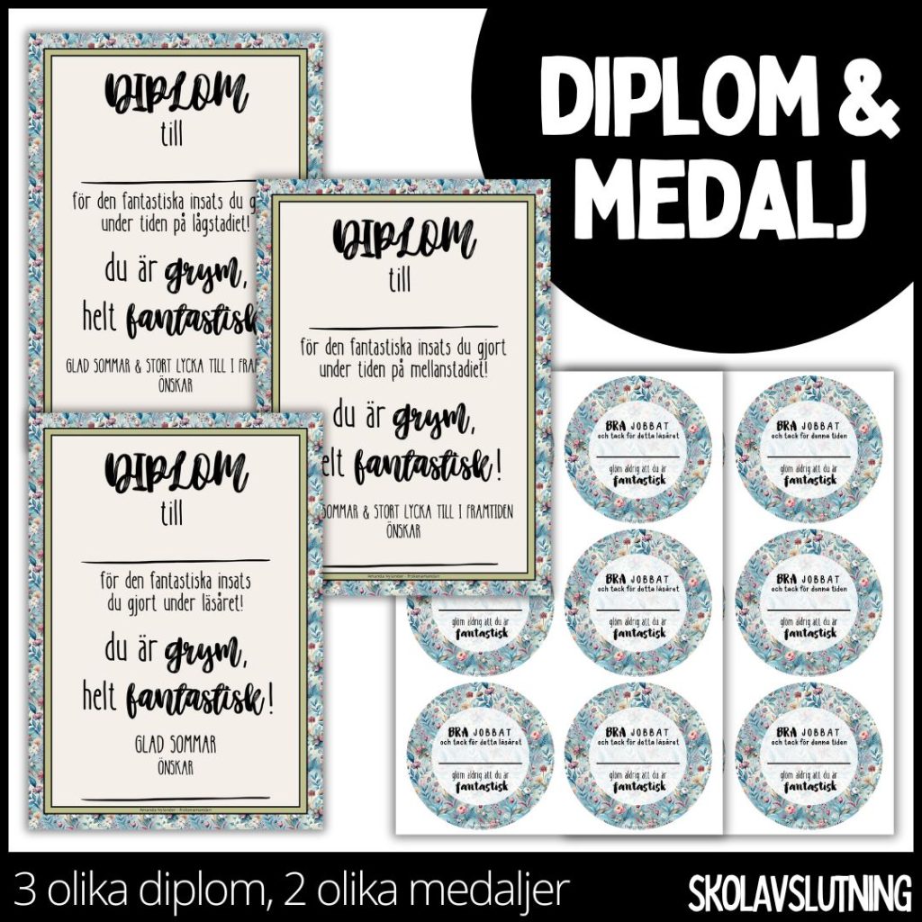 Diplom & medalj – 3 olika diplom / 2 olika medaljer – 9