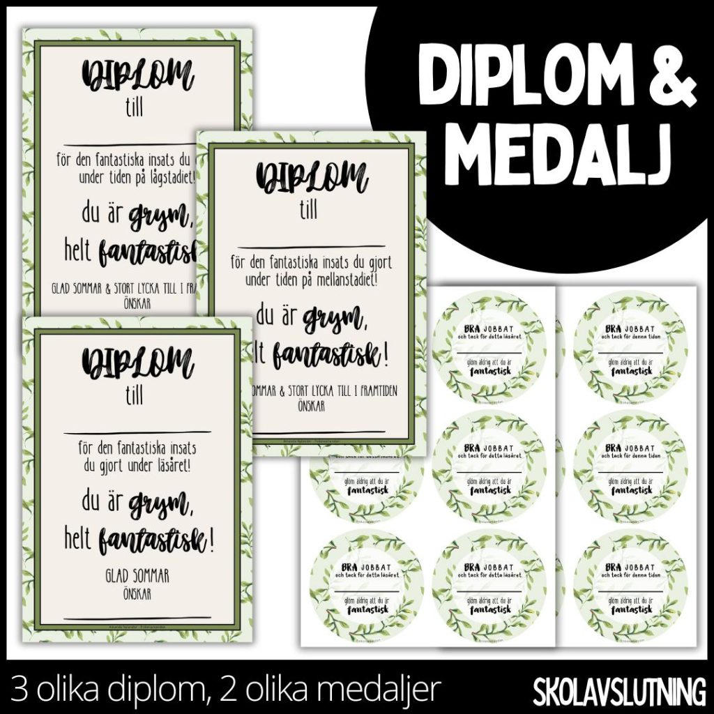 Diplom & medalj – 3 olika diplom / 2 olika medaljer – 5