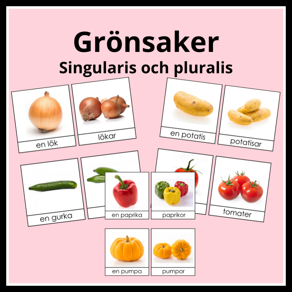 Grönsaker singularis och pluralis 3 delskort