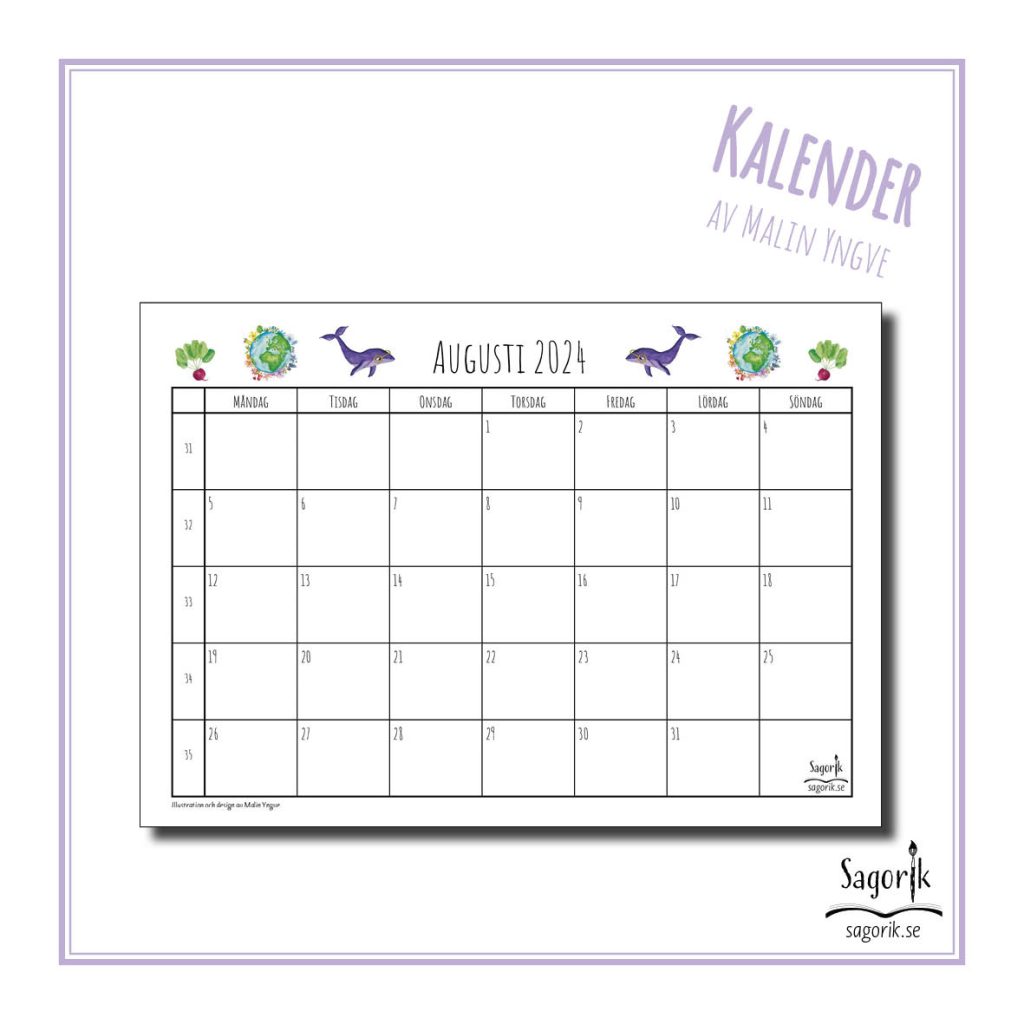 Månadskalender 2024-2025, läsårskalender