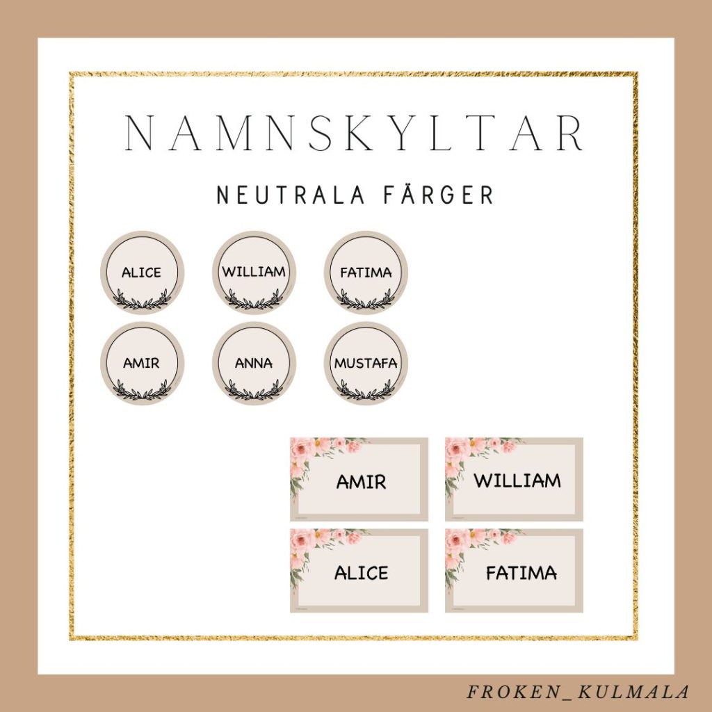 Namnskyltar neutrala färger