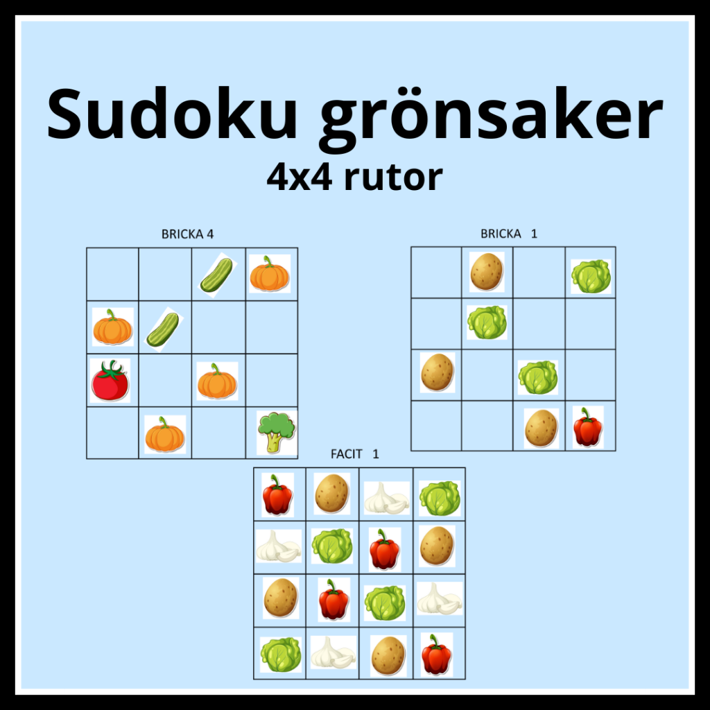 Sudoku grönsaker 4×4