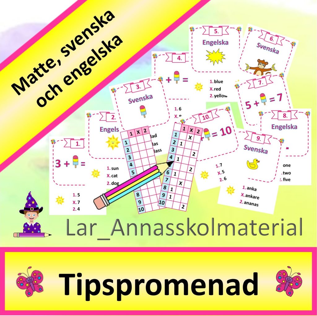 Tipspromenad matte, svenska och engelska