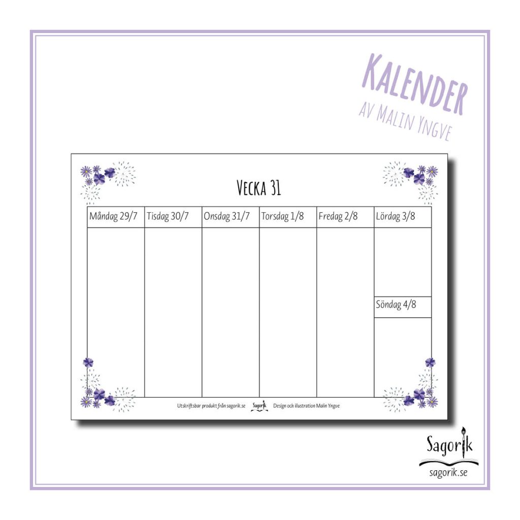 Veckokalender 2024-2025, läsårskalender
