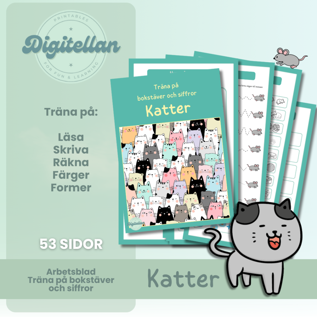 Arbetshäfte bokstäver och siffror – Tema Katter