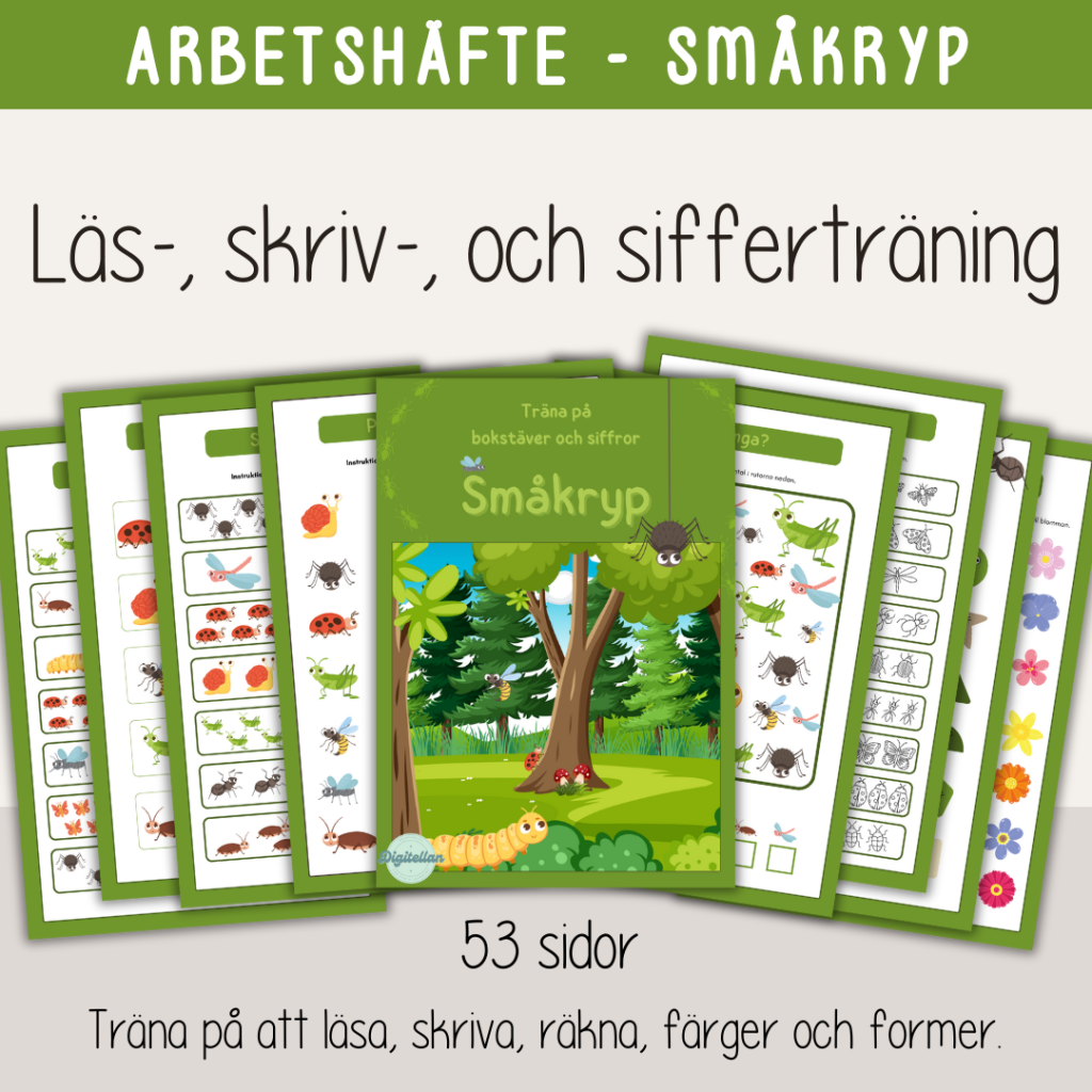 Arbetshäfte bokstäver och siffror – Tema Småkryp
