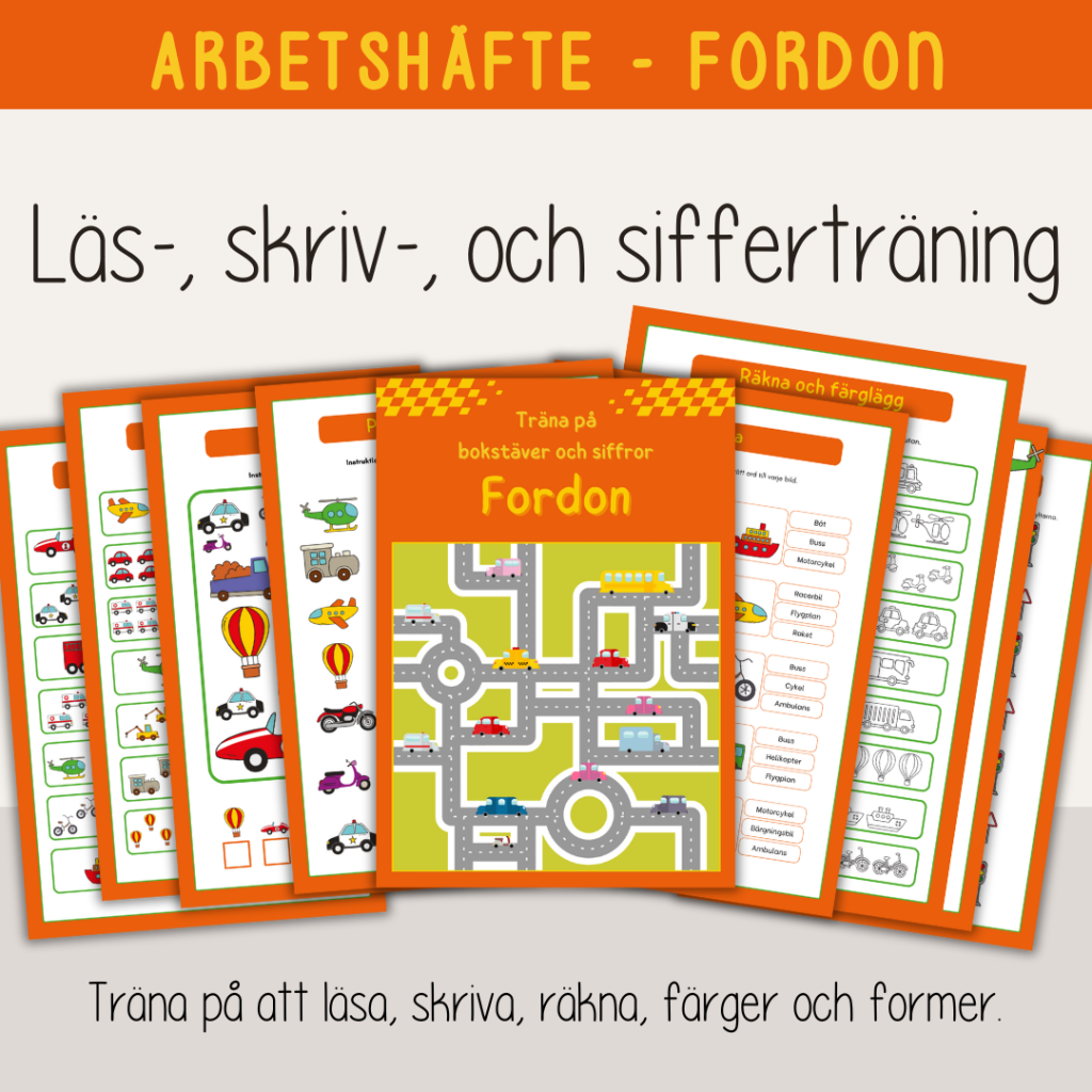 Arbetshäfte bokstäver och siffror – Tema Transport