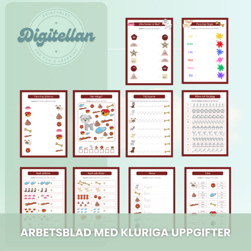 Arbetshäfte bokstäver och siffror - Tema Hundar