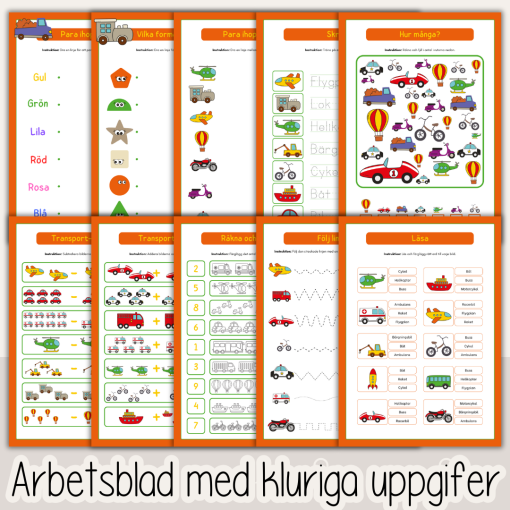 Arbetshäfte bokstäver och siffror - Tema Transport