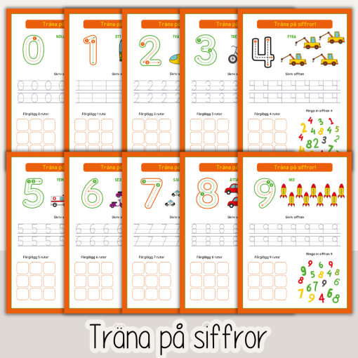 Arbetshäfte bokstäver och siffror - Tema Transport