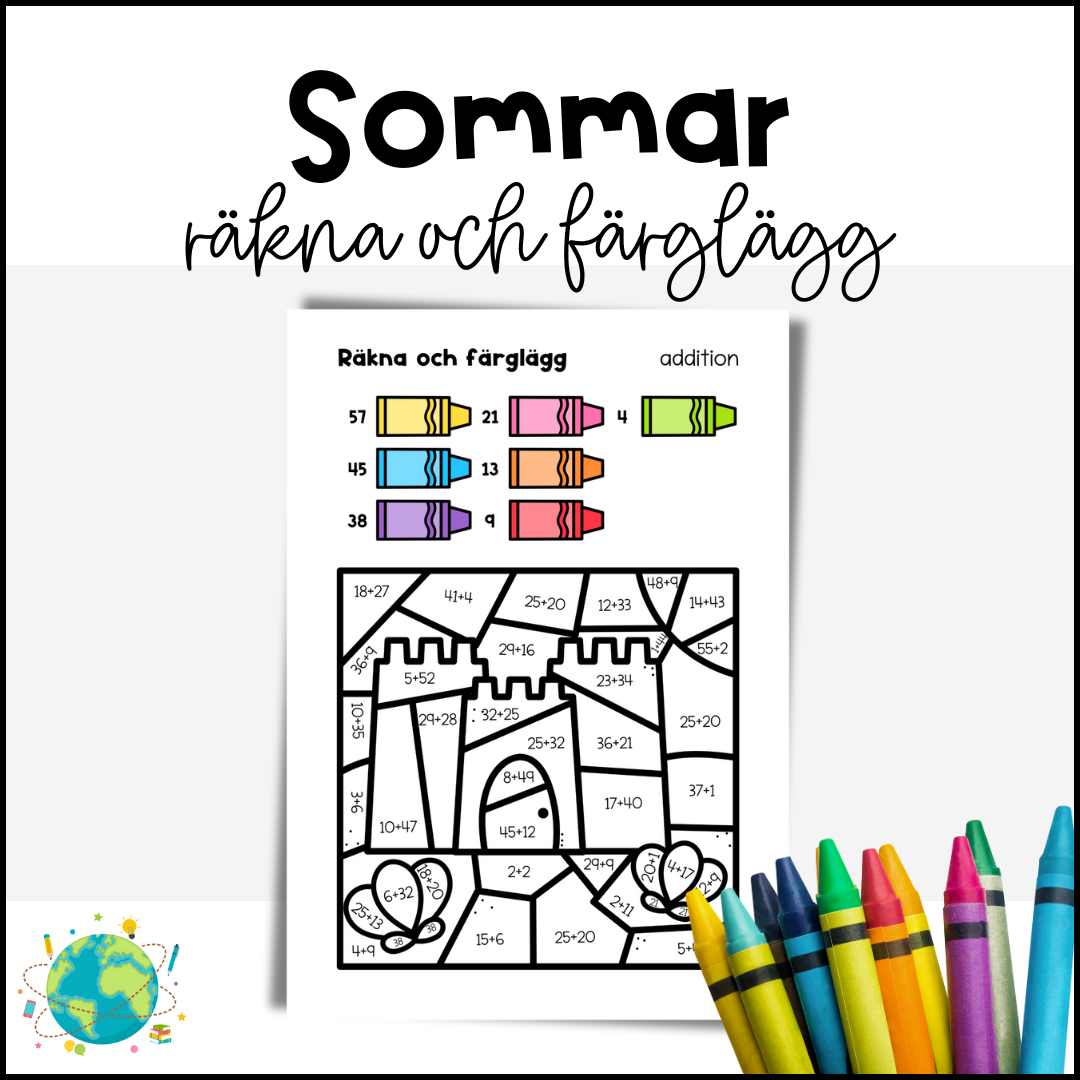 Sommar - Räkna och färglägg addition