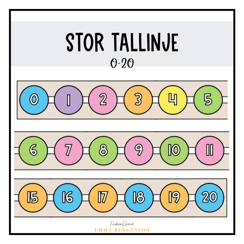 Stor tallinje 0-20 (rainbow)