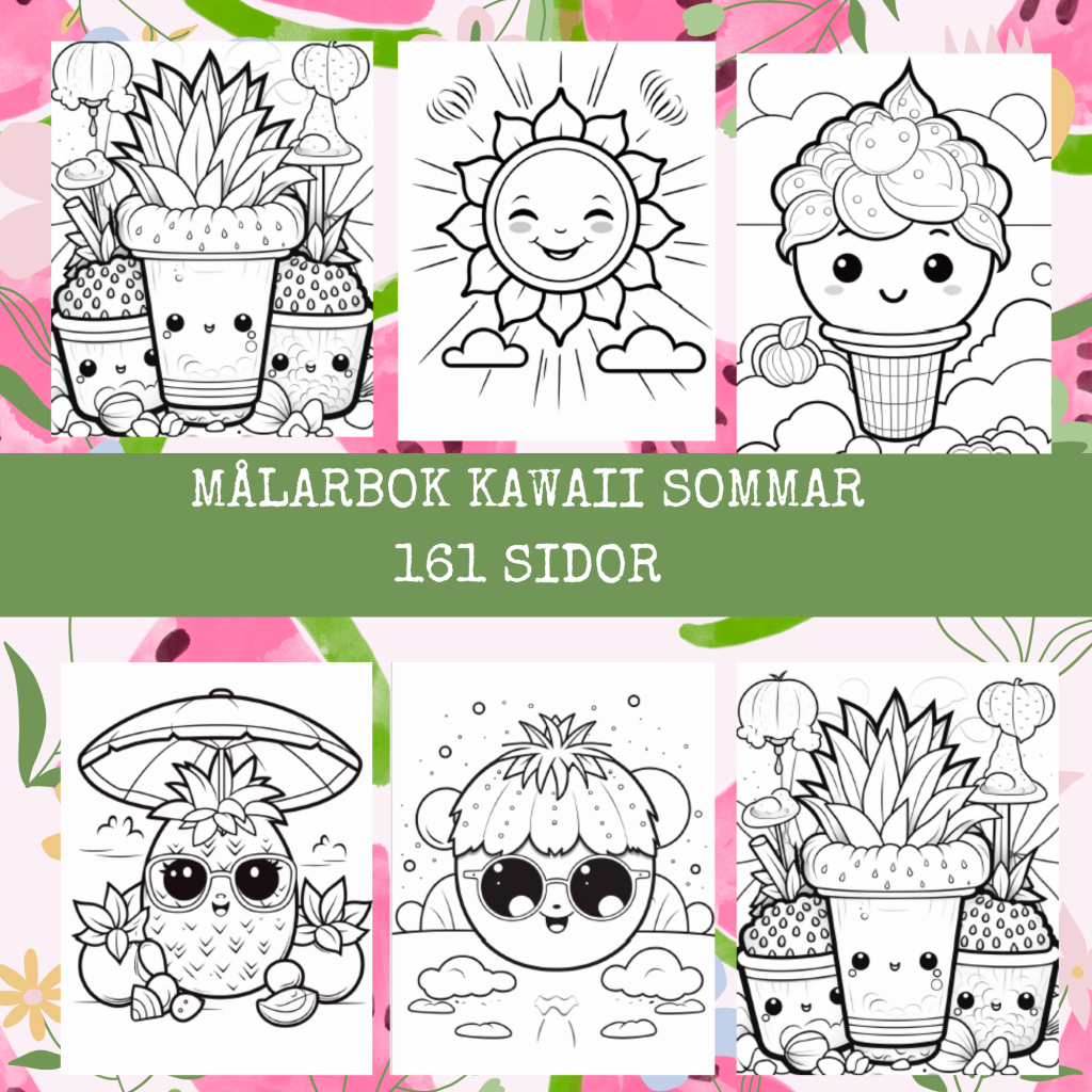 Stor målarbok sommar Kawaii
