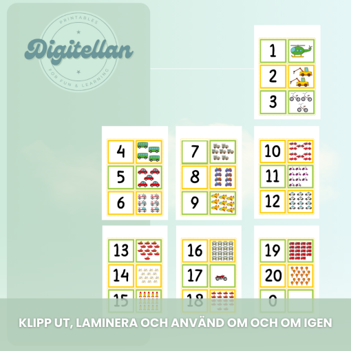 Kort - Räkna och para ihop Tema fordon och djur