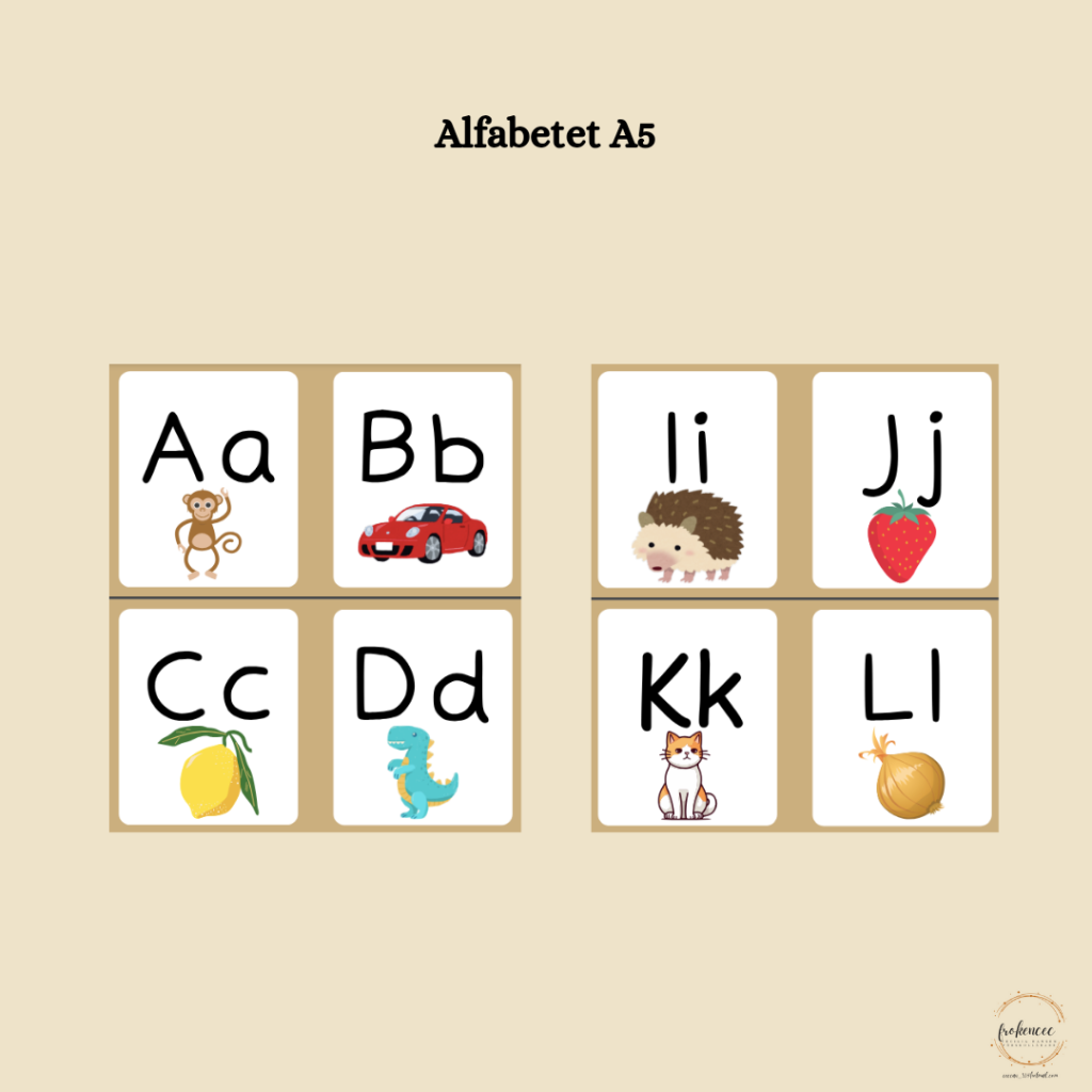 Väggalfabet i A5 – ljusbrun