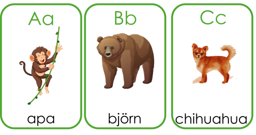 Flashcards alfabetsbilder djur