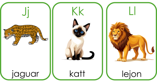 Flashcards alfabetsbilder djur