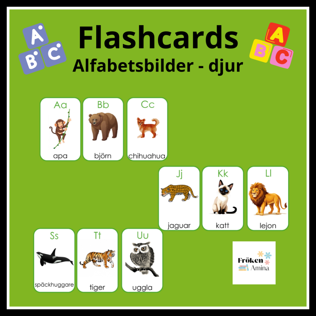 Flashcards alfabetsbilder djur
