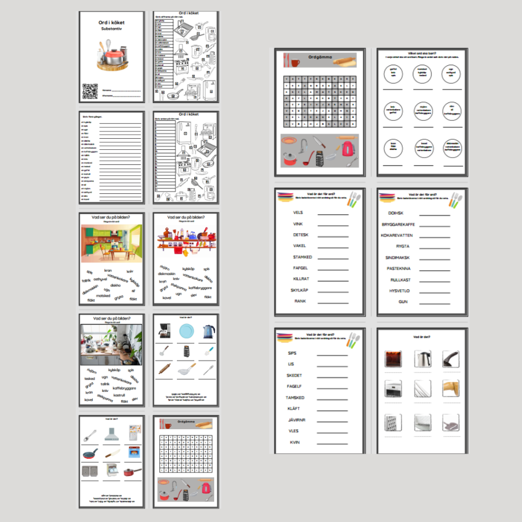 Ordbank. Ord i köket, substantiv.
