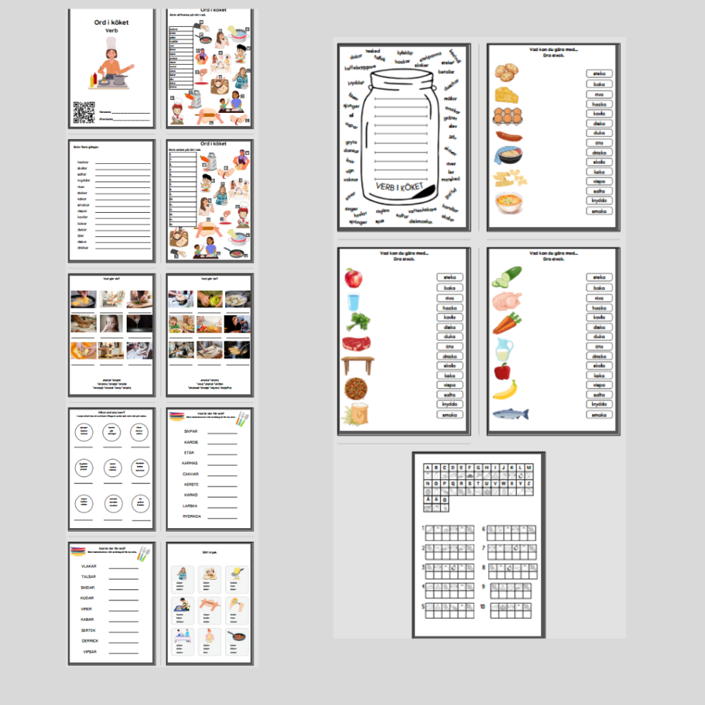 Ordbank. Ord i köket, verb.