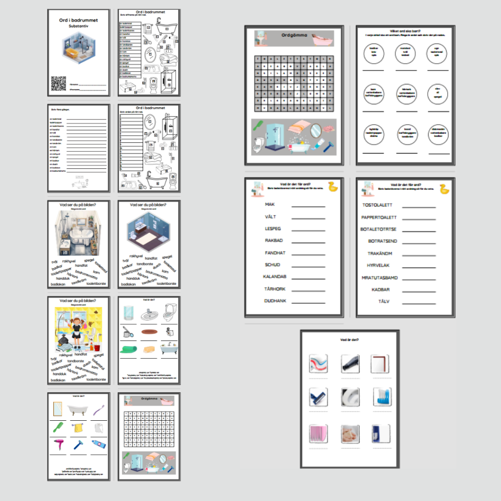 Ordbank. Ord i badrummet, substantiv.