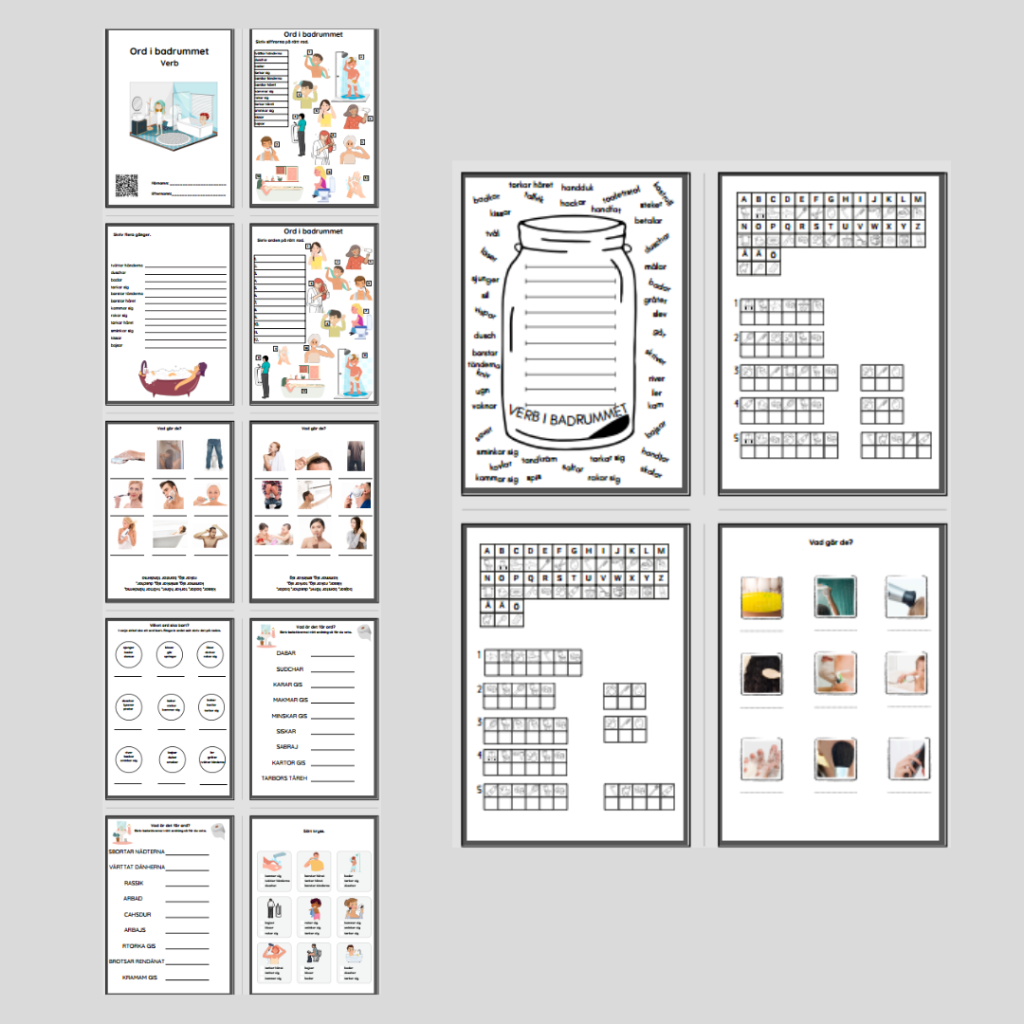 Ordbank. Ord i badrummet, verb.