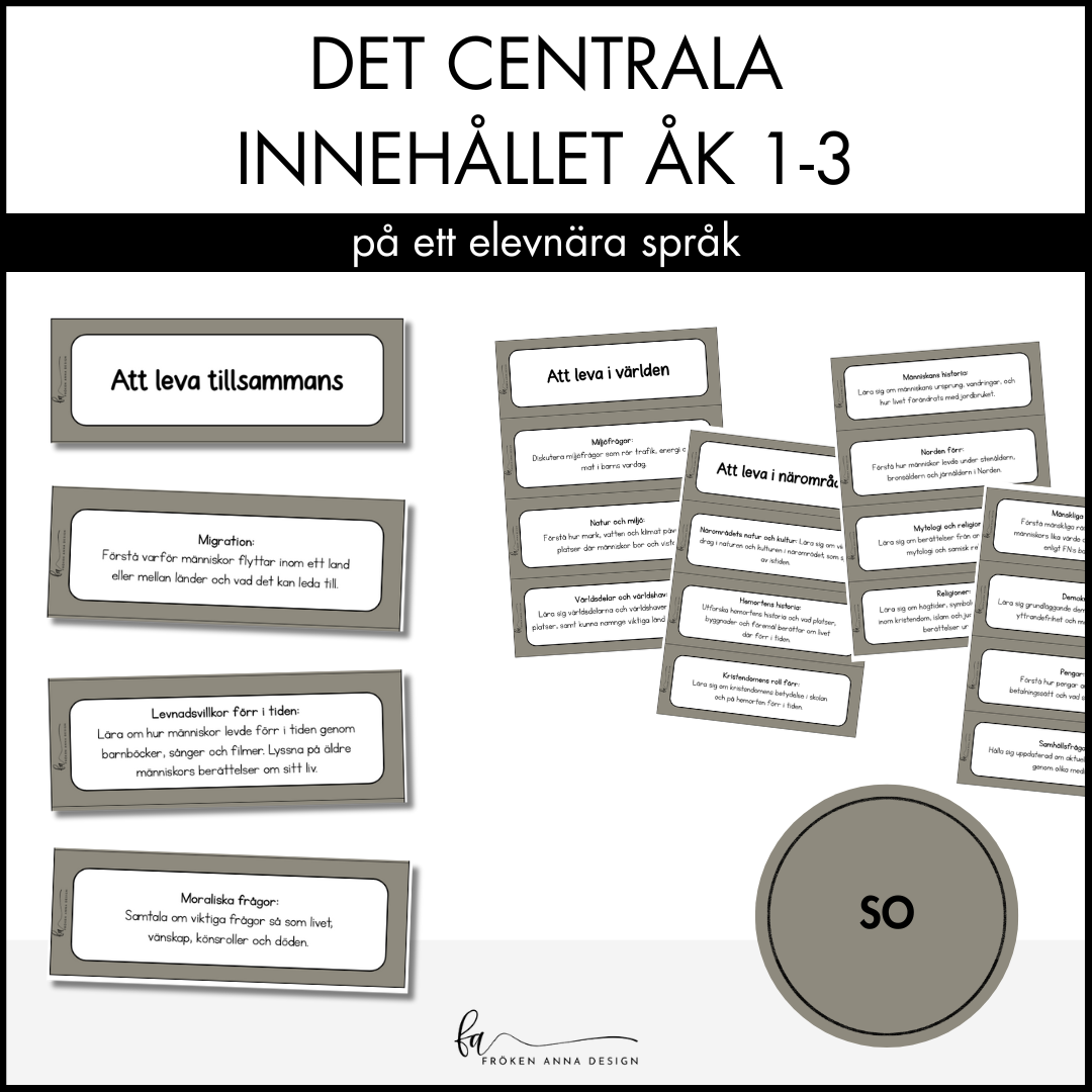 PAKET: Centrala innehållet åk 1-3 på ett elevnära språk: ALLA ÄMNEN