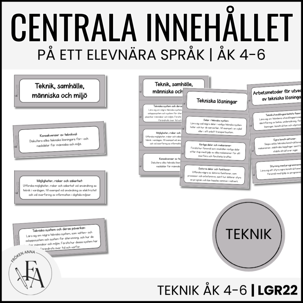 Centrala innehållet åk 4-6 på ett elevnära språk: teknik
