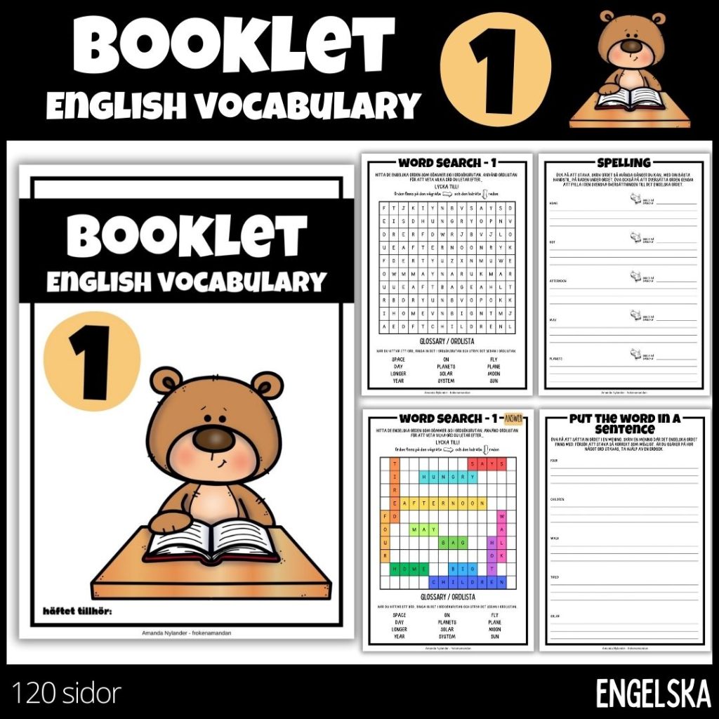 Booklet english vocabulary – Arbetshäfte engelskt ordförråd – 120 sidor – åk 4 – 1
