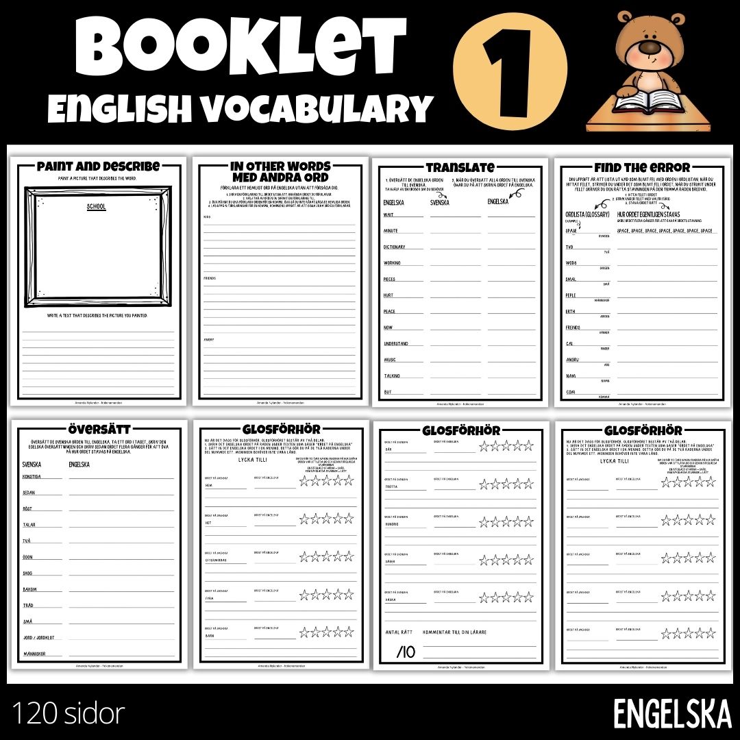 Booklet english vocabulary - Arbetshäfte engelskt ordförråd - 120 sidor - åk 4 - 1