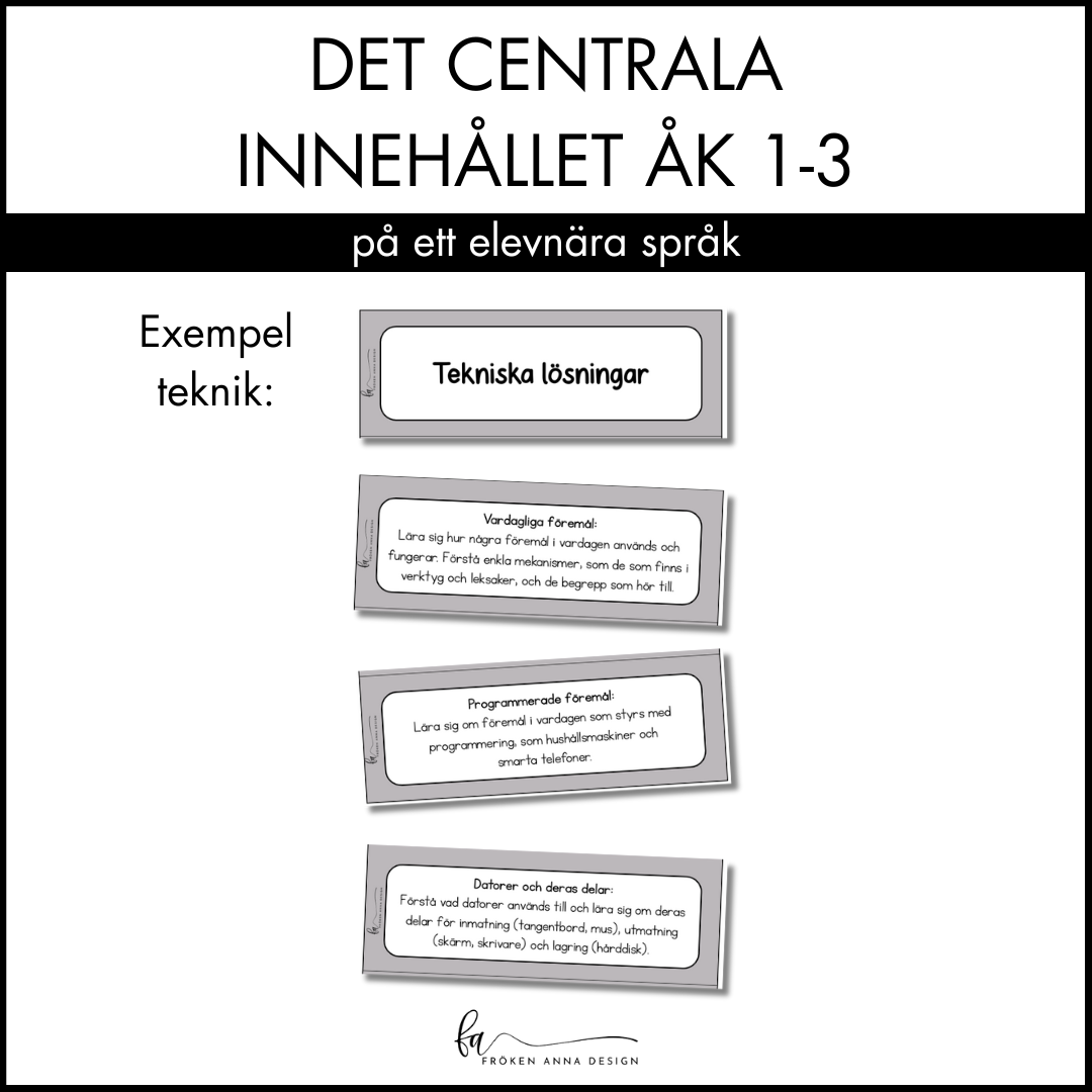 Centrala innehållet åk 1-3 på ett elevnära språk: teknik