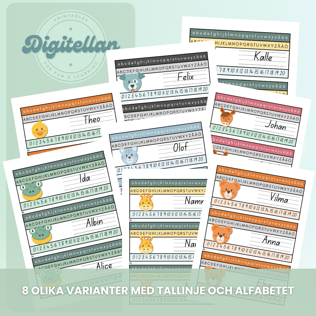 Skolstart - Redigerbara namnskyltar - Djur - Klassrumsdekor