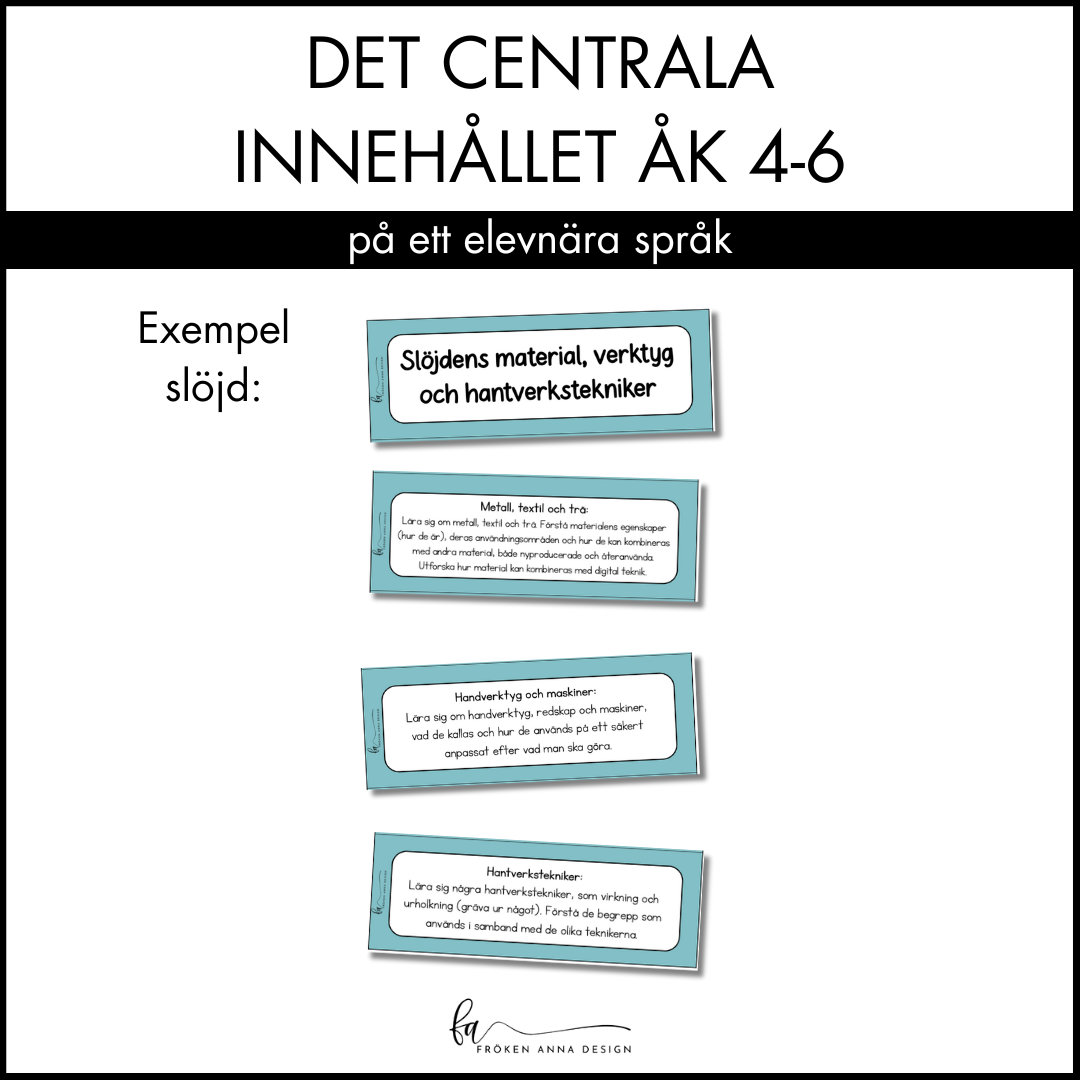 Centrala innehållet åk 4-6 på ett elevnära språk: slöjd