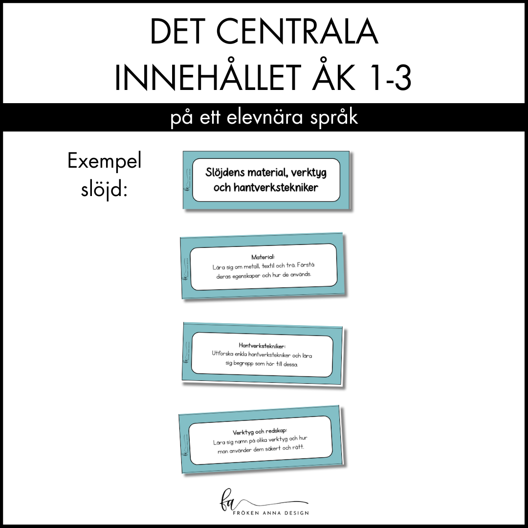 Centrala innehållet åk 1-3 på ett elevnära språk: slöjd